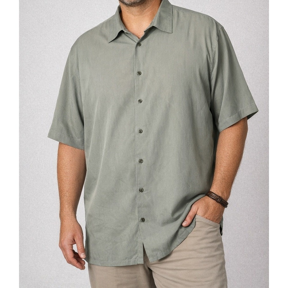 Axist Silk Touch Mens XXL Sage Green Short Sleeve Button Down Shirt Modal Blend - Picture 3 of 9
